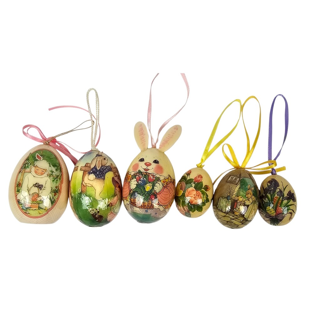 Vintage Midwest of Cannon Falls Easter Egg Ornaments Decoupage‎ Bunny Lot of 6